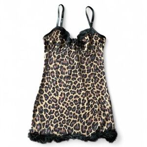 Leopard Print Lace Trim Chemise